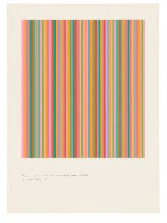 Bridget Riley, Tawny Pink with blue and apple green contrasts
