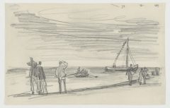 Lyonel Feininger, Figures on the Beach and Row and Sailing Boats on the Baltic Sea