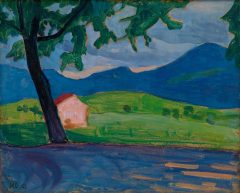Gabriele Münter, Vom Griesbräukeller. Wiese, Scheune, Berge