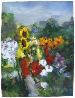 Klaus Fußmann, Garten Gelting: Sonnenblumen, Gladiolen, Malven, Sonnenhut und Rosen