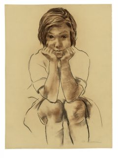 Lotte Laserstein, Sitzendes Mädchen, Ellenbogen auf Knien aufgestützt
