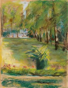Max Liebermann, Des Künstlers Garten von der Terrasse nach Osten gesehen mit Blick auf die Birkenallee und den Wannsee