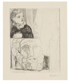 Pablo Picasso, Femme accoudée. Sculpture de Dos et Tête barbue