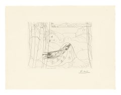 Pablo Picasso, Minotaure et femme derrière un rideau